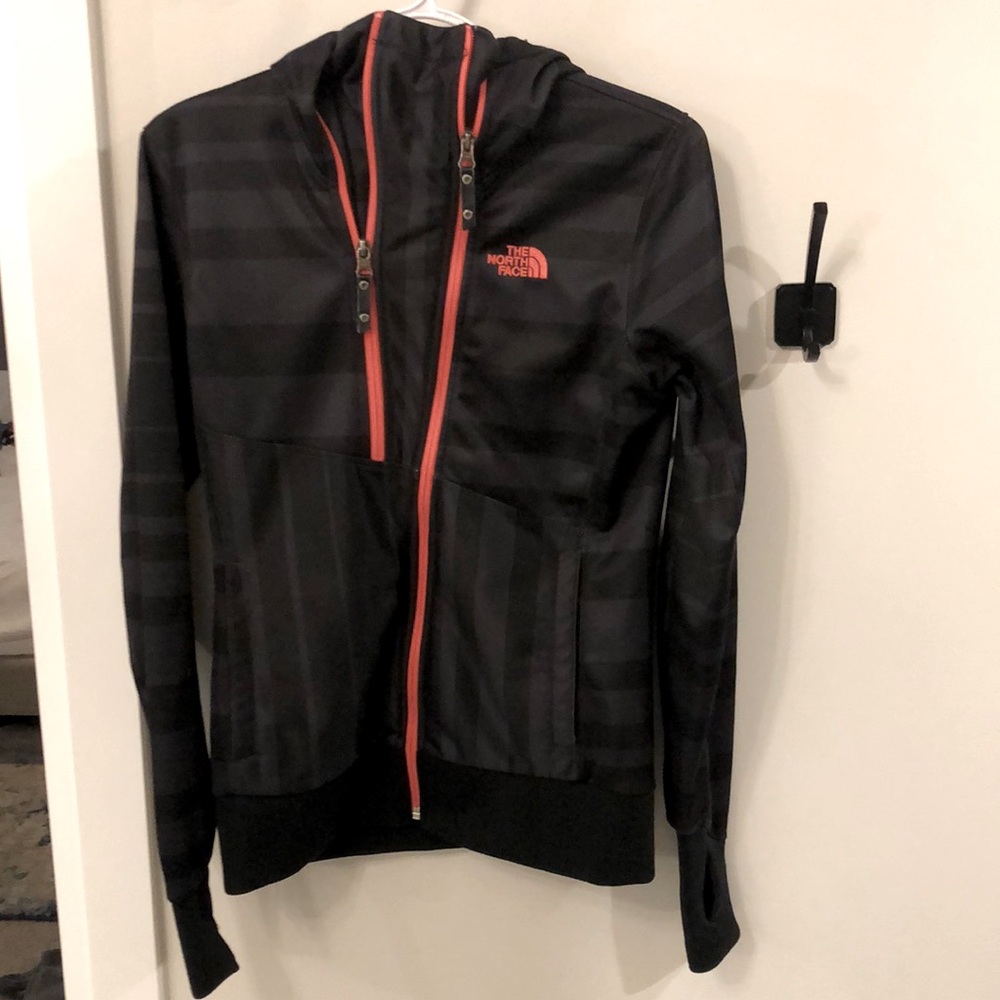 The North Face black with coral zip up hoodie size small